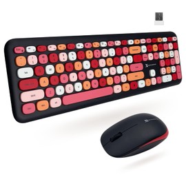 X9 Cute Keyboard and Mouse Combo - 2.4Ghz- Transform Your Space with a Colorful Wireless Keyboard and Mouse Retro Set for PC and Chrome - Black/Lipstick Aesthetic