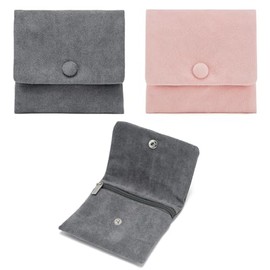 WSXBAGY 2pcs Small Zipper Velvet Jewelry Pouches Jewelry Bags Small Bags for Jewelry Gift Bags Little Bags for Jewelry Travel Jewelry Pouch, 4"x4", Pink+Grey