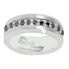VPKJewelry Tungsten Carbide Silver 13 Black CZ Men Women Wedding Engagement Comfort Fit Band 8 or 6 mm Ring (tungsten 8 mm, 13)