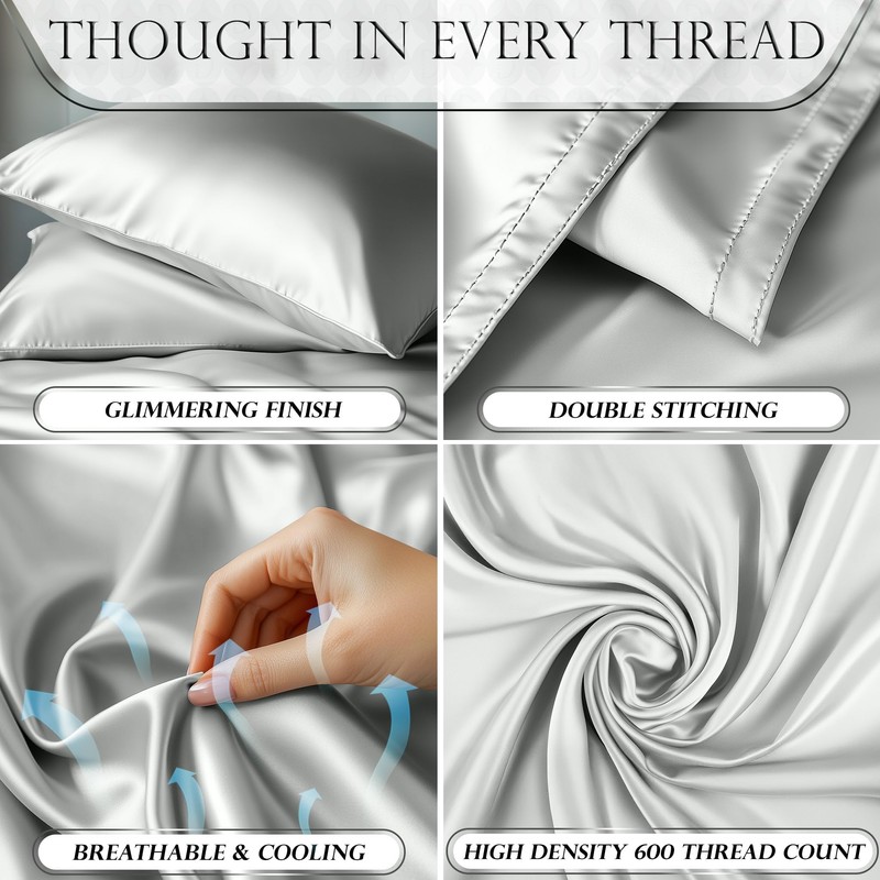 DECOLURE Satin Bed Sheets - 4 Piece Luxury Silky Queen