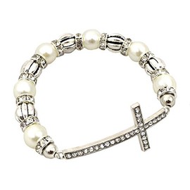 Elosee Sideways Curved Cross Stretch Bracelet (Cream)