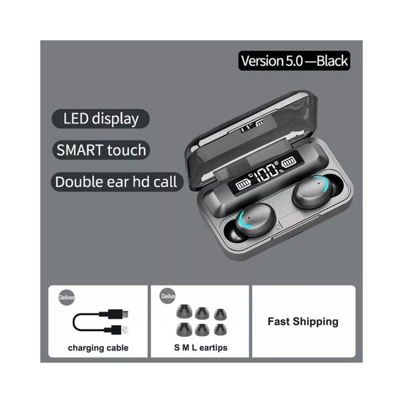 poko Audífonos Inalámbricos F9 Bluetooth Deportivos Color Negro