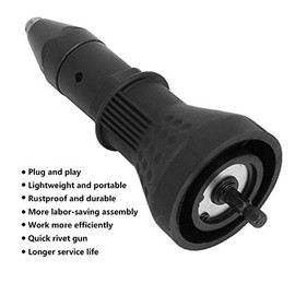 FTVOGUE Pistola Remache Eléctrica para Inalámbrico Remachadora de Remache Adaptador Taladro Inserción Inserte La Herramienta Tuerca 2.4~4.8mm(Negro)