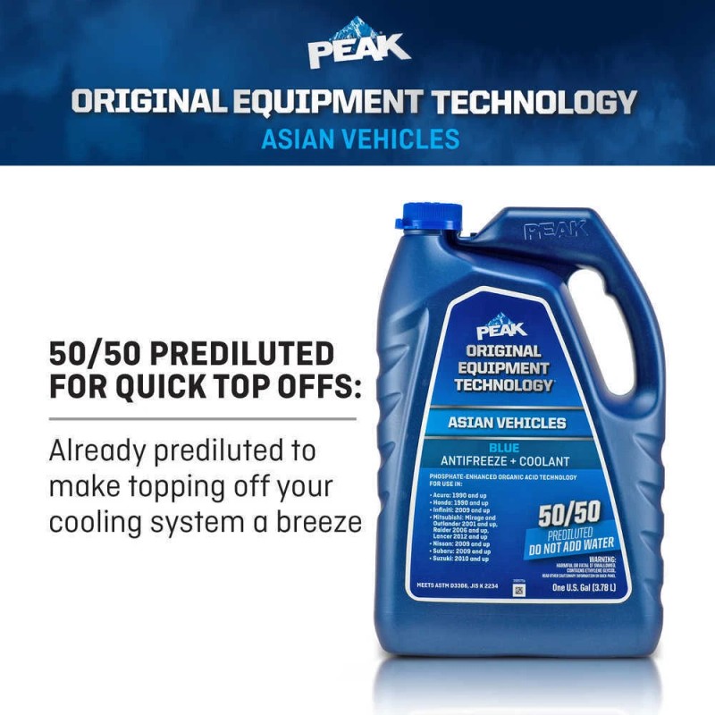 PEAK Antifreeze + Coolant for Asian Vehicles, 50/50 Prediluted, Blue