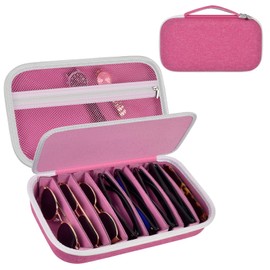Travel Sunglass Organizer Case for Sojos/for Goodr/for Quay Polarized Sunglasses Men Women, Trendy glasses Storage Holder for Retro Oval/Rectangle/Round Aviator Shady Rays Glasses(Box Only)-Pink