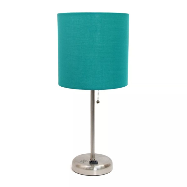 Simple Designs Charging Base Table Lamp with Drum Shade, Dark