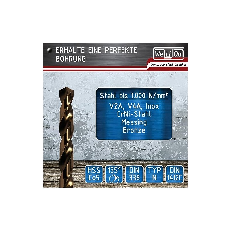 WELIQU HSS-E Cobalt Twist Drill Bit Diameter 6.0 mm Ground