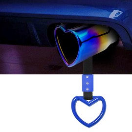 OtpOutopa Heart Shaped Exhaust Tips 2.5 Inch Inlet Tailpipe End Car Exhaust Pipe Muffler, 2PCS Heart Shaped Car Handle Straps Rear Bumper Warning Ring Decor for Car Bus Subway (Straight,Baked Blue)