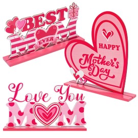 Haooryx 3Pcs Mother's Day Wooden Centerpieces Table Decoration, Happy Mother's Day Table Topper Sign Wood Craft Center Piece Decor for Mother's Day Party Birthday Gift Dinner Coffee Table Home Decor
