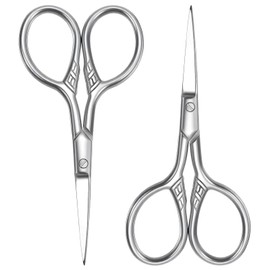 2 Pcs Small Scissors Beauty Professional Small Eyebrow Scissors Stainless Steel Precision Trimmer for Nose Ear Beard Mustache with Textured Anti-Slip Handle Mini Grooming Tool for Women Men