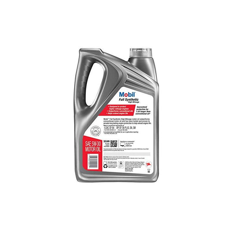 Mobil Full Synthetic High Mileage Motor Oil 5W-30, 5 Quart