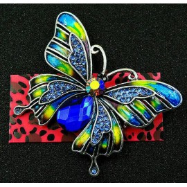 Unbranded Beautiful Charming JEWEL Blue BUTTERFLY Rhinestone Enamel Retro Brooch