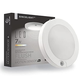 SINCELIGHT PIR Motion Sensor 7W LED Ceiling Light (Î¦6'/146mm), Automatically ON/Off, Cool White 6000K, Flush Mount for Closet Light, Under Cabinet Light, Damp Use