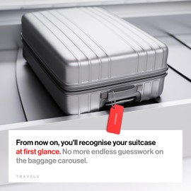 Travely - Premium luggage tag – extra secure tags for your luggage – including name plate – silver – set of 2., red (Red) - 8719689315016