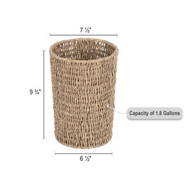 StorageWorks Wicker Waste Basket, Small Trash Can, Wicker Trash Basket with Handwoven Seagrass, Wicker Garbage Can for Bedroom, Bathroom, 1 Pack