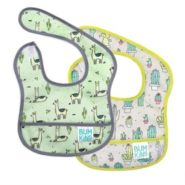 Bumkins Bibs, for Baby Girl or Boy, Infant 3-9 Months, Essential Must Have for Eating, Feeding, Baby Led Weaning, Mess Saving Waterproof Soft Fabric, Starter Bib 2-pk Cactus and Llama Green