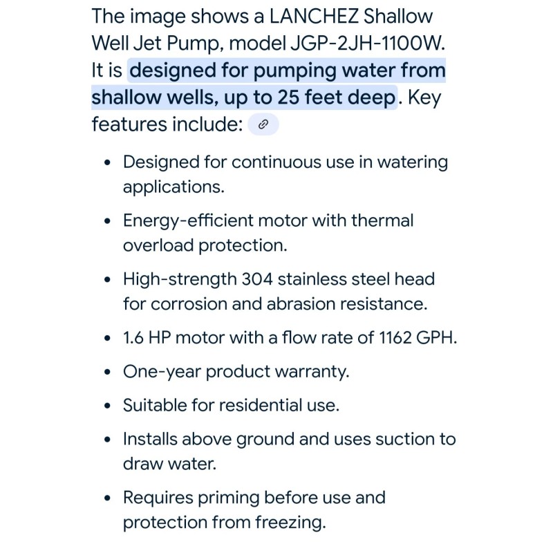 Lanchez New Lanchez 1.6HP Shallow Well Water Pump 1162GPH -