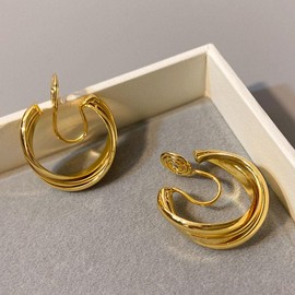 DIAMANTIO 18K Gold Plated Clip-On Hoop Earrings for Women – Bold Spiral Design, Non-Pierced Statement Earrings with Comfortable Fit