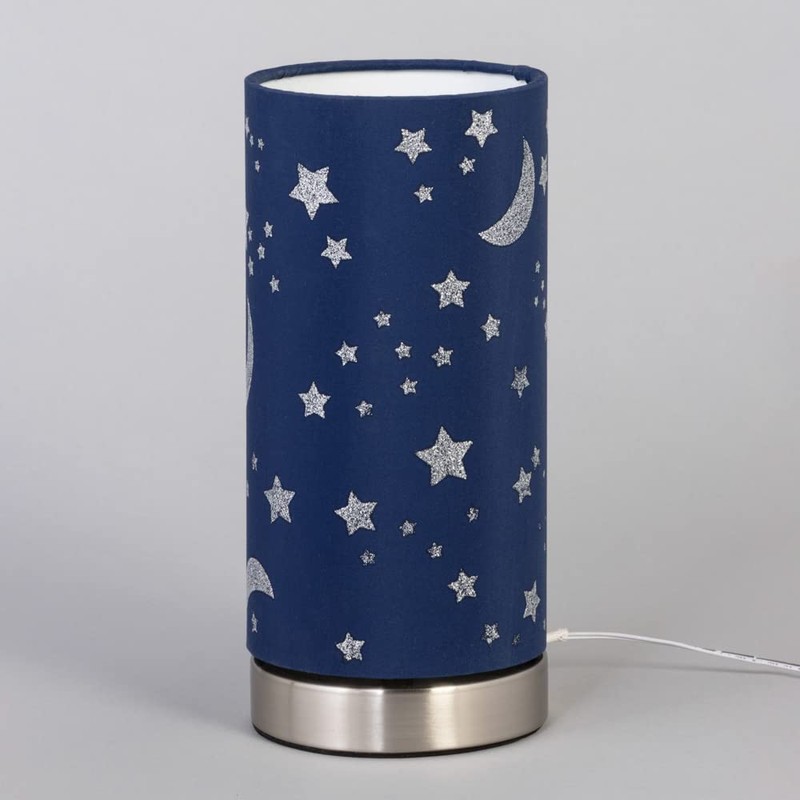 LITECRAFT Glow Moon & Stars Table Lamp with Blue Cylinder