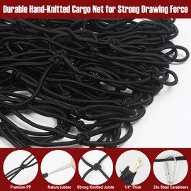 2 Pack Cargo Net for Pickup Truck Bed, 4' x 6' Heavy Duty Bungee Mesh, Simple Car Cargo Mesh Organizer with 24 Hooks Suitable for Pickup Truck Bed, SUV, Small Trailer Cargo