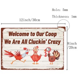 CREATCABIN Chicken Metal Tin Sign We Are All Cluckin' Crazy Funny Poster Plaques with Quotes Retro Wall Hanging Decor Animals Vintage Ornaments for Farm Yard Farmhouse Home Living Room 12 x 8inch