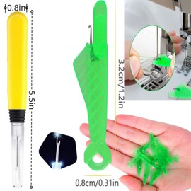 31Pcs Sewing Seam Ripper Tools,1Pcs Yellow LED Light Seam Ripper Sewing Tools and 30Pcs Green Mini Fish Mouth Sewing Machine Needle Threaders with Han