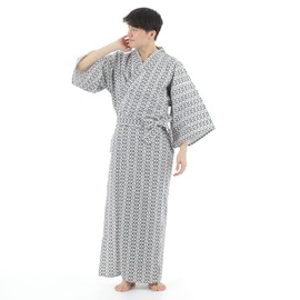 Nemurino Heya Ryokan Yukata Yukata 2-Piece Set Yukata Obi Mens 100% Cotton Fully Washable Sleepwear Ryokan Onsen Hotel Wear Post-Bath Hotel Wear, LL