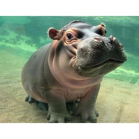 MaiYiYi Hippo Diamond Painting by Numbers 5D Full Round Diamond Painting Cute Hippo Diamond Painting Cross Stitch Kit Lovely Animals Diamond Painting Kits for Adult Home Wall Art Decor (40X30 CM)