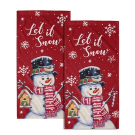 Juego de 2 toallas de mano rojas de Navidad, 28 x 14 pulgadas, muñeco de nieve de invierno Let It Snow Xmas absorbentes, paños de cocina suaves, para la cara, baño, hotel, gimnasio, spa