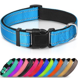 Joytale Reflective Dog Collar,Soft Neoprene Padded Breathable Nylon Pet Collar Adjustable for Medium Dogs,Sky Blue,M