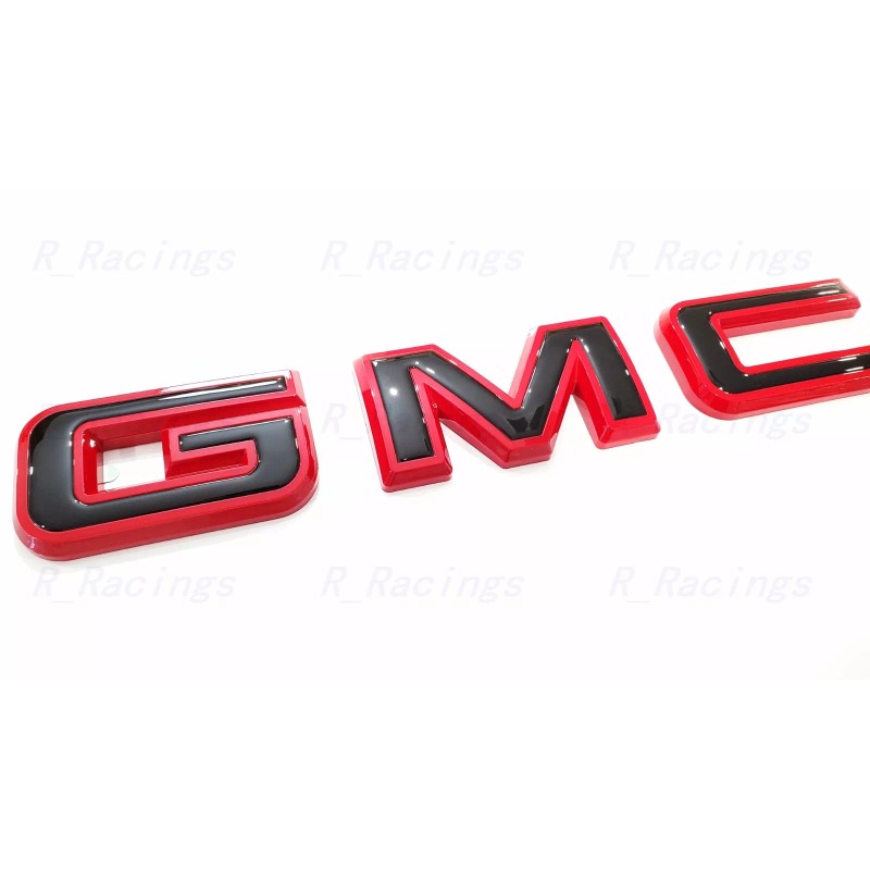 Auto Front & Rear GMC Gloss Red Black OVERLAY Emblem