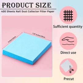 Fanfanwin 400 Sheets Nail Dust Collector Filter Paper Disposable Nail Dust Suction Collector Filters Paper Sheets Portable for Salon Spa Tech Supplies Accessories (Blue)