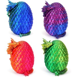 3D Printed Dragon Egg Toy, Full Dragon 3D Crystal Easter Egg with Detachable Eggshell Fidget Toys for Kids, Fidget Gift for Adults Stress Relief Autism ADHD, Easter Basket Stuffers (4PCS-A)