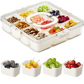 BSTUR Snackle Box Container, Divided Snack Serving Tray with Lid and Handle 12 Compartment Portable Snack Box, Clear Storage Organizer for Fruit Candy Nuts-Perfect for Road Travel Party (1 Pack)