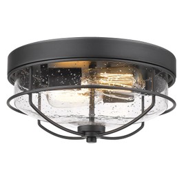 HWH INVESTMENT Flush Mount Ceiling Light Fixtures, 12 inch 2-Light Farmhouse Close to Ceiling Light Fixture with Seeded Glass Shade, Sand Black Finish, 5HTJ7-F BK