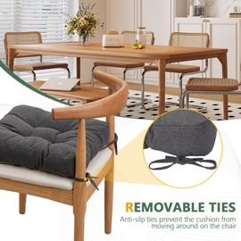 Naga Bahna Chair Cushions for Dining Chairs 2 Pack - Thickened 3.5" Kitchen Chair Pads with Ties and Non-Slip Backing, Tufted Memory Foam Seat Cushions 16.5'' x 16.5'', Set of 2, Deep Grey