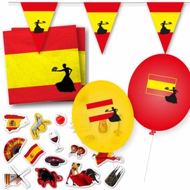 DH-Konzept Decoration Set Spain Napkins, Bunting, Confetti, Balloons // * Spain * Decoration // Spain Napkins // Spain Bunting