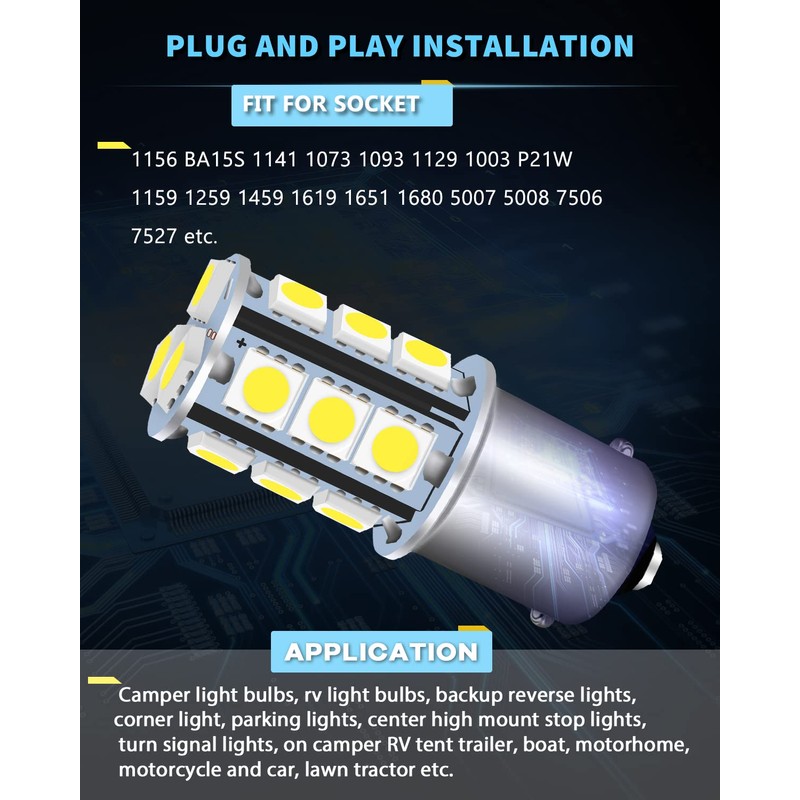 UNXMRFF 1156 LED Bulb White Super Bright 1073 1003 BA15S