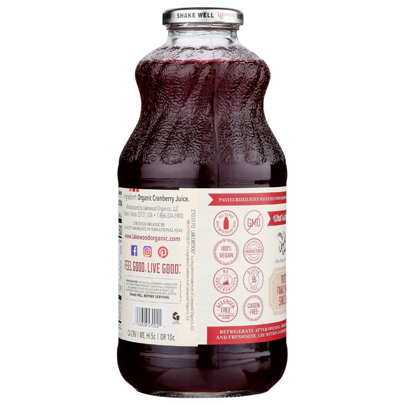Lakewood Organic Cranberry Juice, 32 Fl Oz