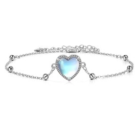 LUHE Moonstone Bracelet Sterling Silver Heart Bracelet Crystals Jewelry Moonstone Gifts Charm Bracelets for Women Great Mother Gifts Gifts for Mom
