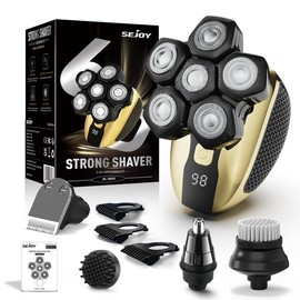 Sejoy 6D Head Shavers for Bald Men, Anti-Pinch Electric Razor for Men, 5-in-1 Waterproof and Rechargeable Comfort Grooming Kit for Men - Color: Gold