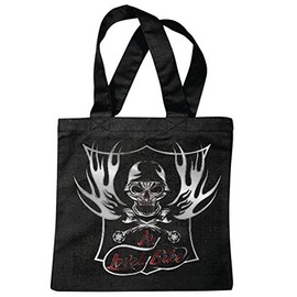 Reifen-Markt Tasche Umhängetasche LOVELY BIKE SKULL BIKERSHIRT GOTHIC BIKE CLUB MC MOTORCYCLE CHOPPER CUSTOM MOTORRAD MOTORRADTREFFEN CLUB TREFFEN Einkaufstasche Schulbeutel Turnbeutel in Schwarz