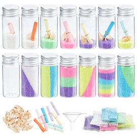 WEBEEDY 16 Set DIY Colored Sand Bottle Kit Sand Art Activity Kit forCreate Your Own Sand Art DIY Sand Craft Set Included Wishing Bottles Colorful Sands Beach Sea Shells Message Paper