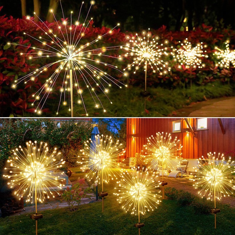 JJGoo Outdoor Solar Lights Firework, 2 Pack 120 LEDs Waterproof