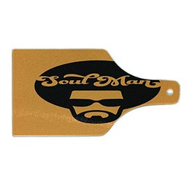 Ambesonne Soul Man Cutting Board, Retro Jazz Inspired Retro Design of a Cool Male Portrait in an Afro, Decorative Tempered Glass Cutting and Serving Board, Wine Bottle Shape, Marigold and Dark Grey