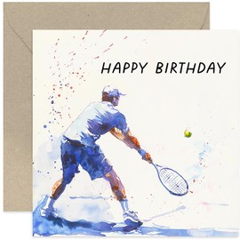 Tennis Birthday Card for Him - Tennis Player Birthday Card for Men Women - Sports Greeting Card for Boy Birthday - Nephew, Son, Uncle, Dad, Husband | Blank Inside Envelope