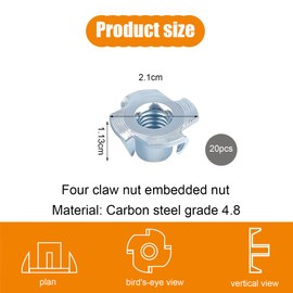 Pack of 20 M8 drive-in nuts, sleeve nuts, carbon steel, for drive-in tips, threaded sleeves, screw-in nuts, stainless steel, adjustable feet, drive-in sleeves, press-in nuts