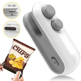 2IN1 Mini Sealing Machine USB Rechargable Heat Sealer Plastic Bags Packing Sealer Home Handheld Sealer Food Packaging 300mAh - Color: blue