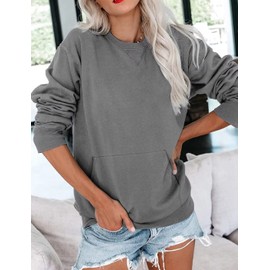 Ovanviso Womens Long Sleeve Sweatshirt Casual Crewneck Cute Pullover Tops Lightweight Sweatshirt with Pocket Gray Large