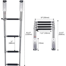 Amarine Made 4 Steps Telescoping Boat Ladder Stainless Steel Folding Extendable Ladder Yacht